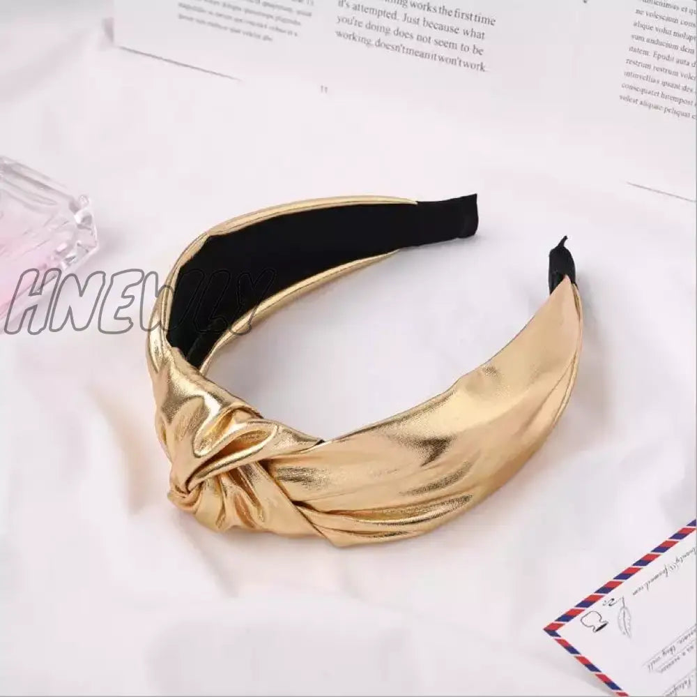 Hnewly New Fashion Women Hairband Soft Pu Leather Headband Vintage Headwear Shining Hair Hoop