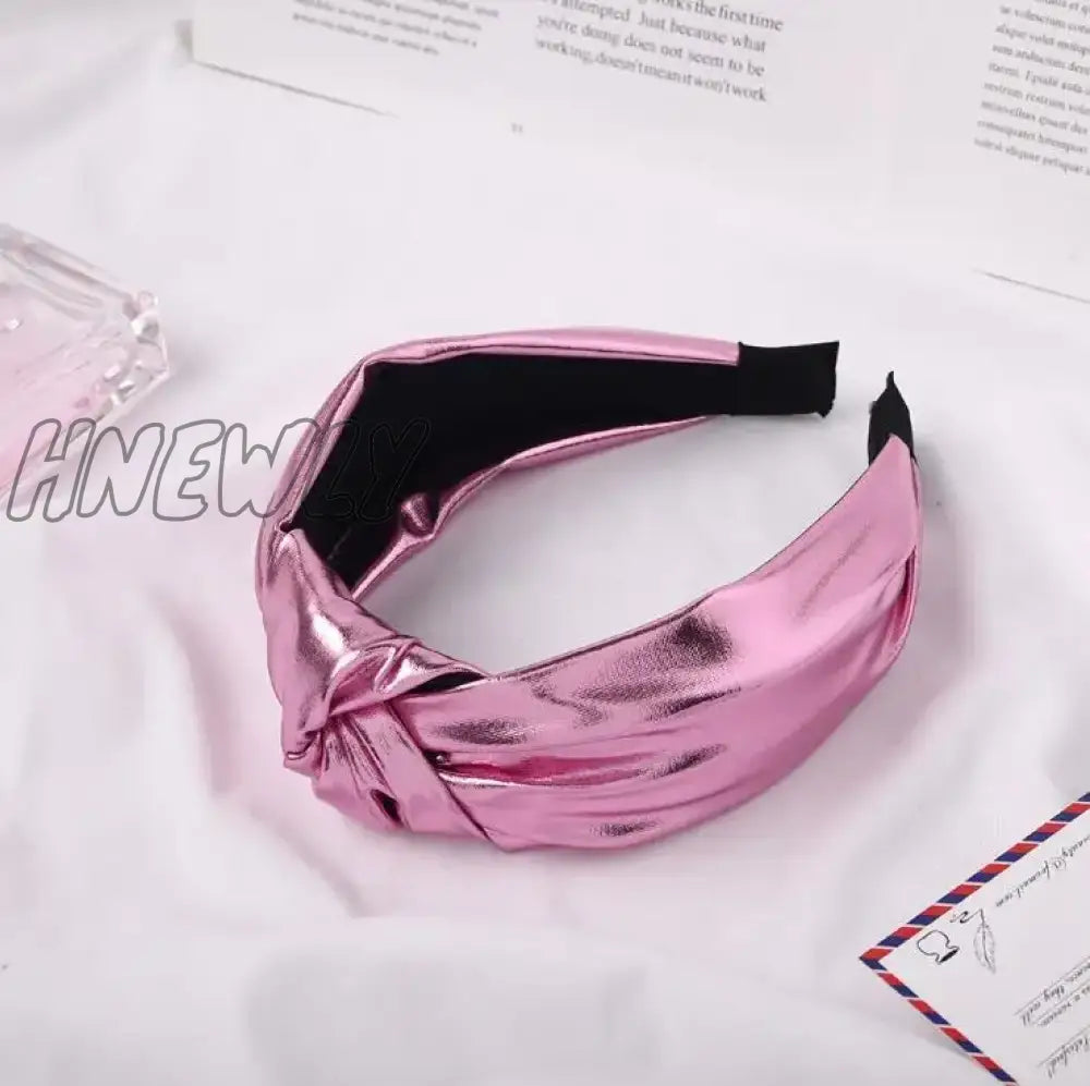 Hnewly New Fashion Women Hairband Soft Pu Leather Headband Vintage Headwear Shining Hair Hoop