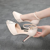 Hnewly New Fashion Women Pumps Shoes Waterproof Platform One-line Buckle Hollow Pointed Toe 10cm Thin High Heels Women's Wedding Shoes