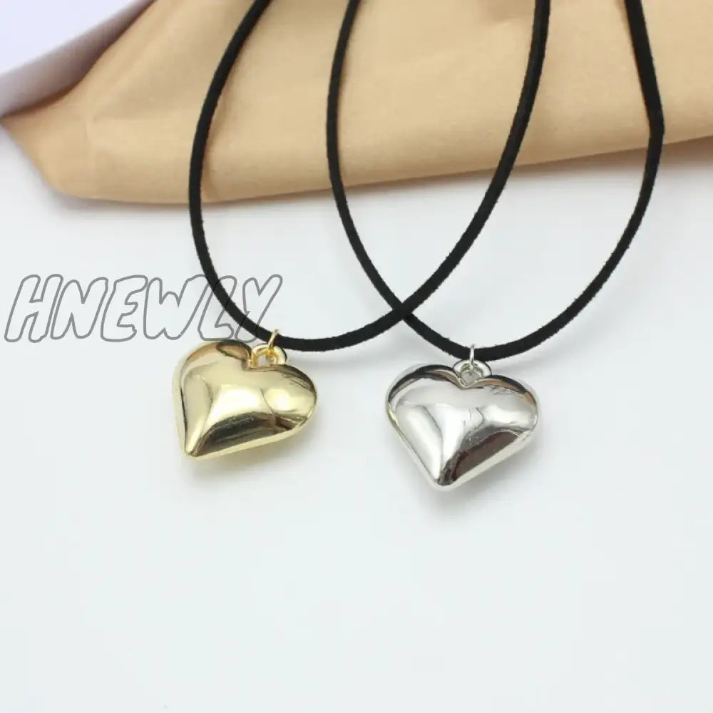 Hnewly New Goth Black Velvet Big Heart Pendant Choker Necklace For Women Elegant Weave Knotted