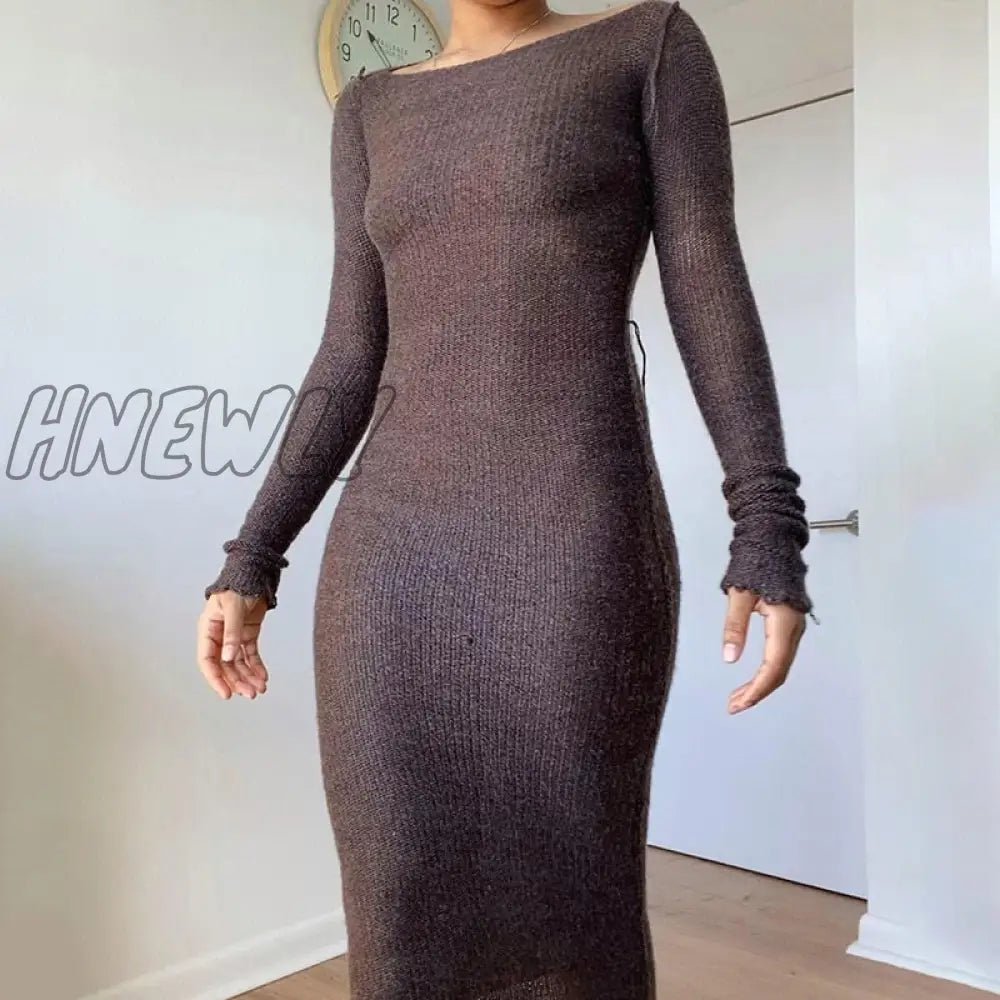 Hnewly New Knitted Bodycon Dress Fairy Grunge Casual Fashion Streetwear Women Autumn Y2K Solid
