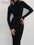 Hnewly New Knitted Bodycon Dress Fairy Grunge Casual Fashion Streetwear Women Autumn Y2K Solid