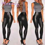 Hnewly New Leather Shiny Sexy Leggings for Women Vadim Summer High Waist Black Stretchy Faux Leather Pant Mujer Leggings Ropa