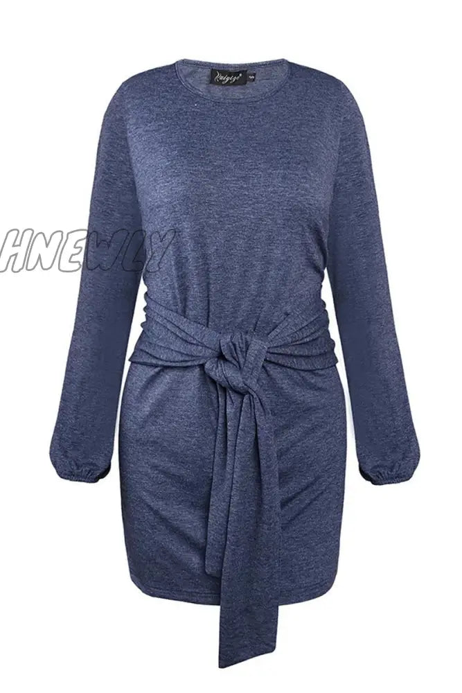 Hnewly - New Mini Dress With Belt(3 Colors)