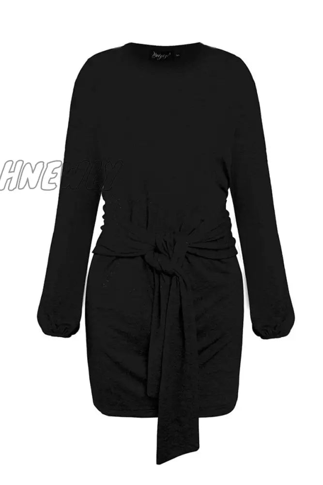 Hnewly - New Mini Dress With Belt(3 Colors)