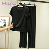 Hnewly New Modal Pajama Sets Women Lounge Cute Sleepwear Short Sleeve Casual Nightwear Large Size