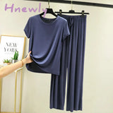 Hnewly New Modal Pajama Sets Women Lounge Cute Sleepwear Short Sleeve Casual Nightwear Large Size