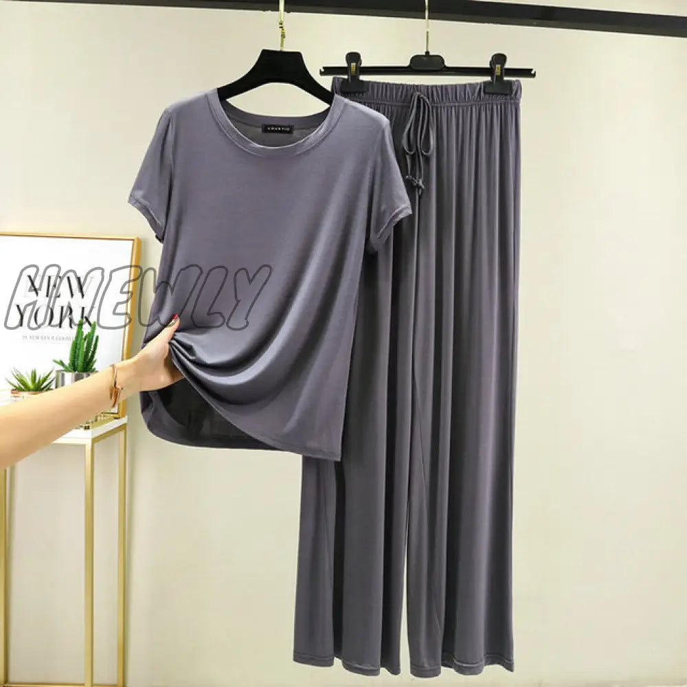 Hnewly New Modal Pajama Sets Women Lounge Cute Sleepwear Short Sleeve Casual Nightwear Large Size