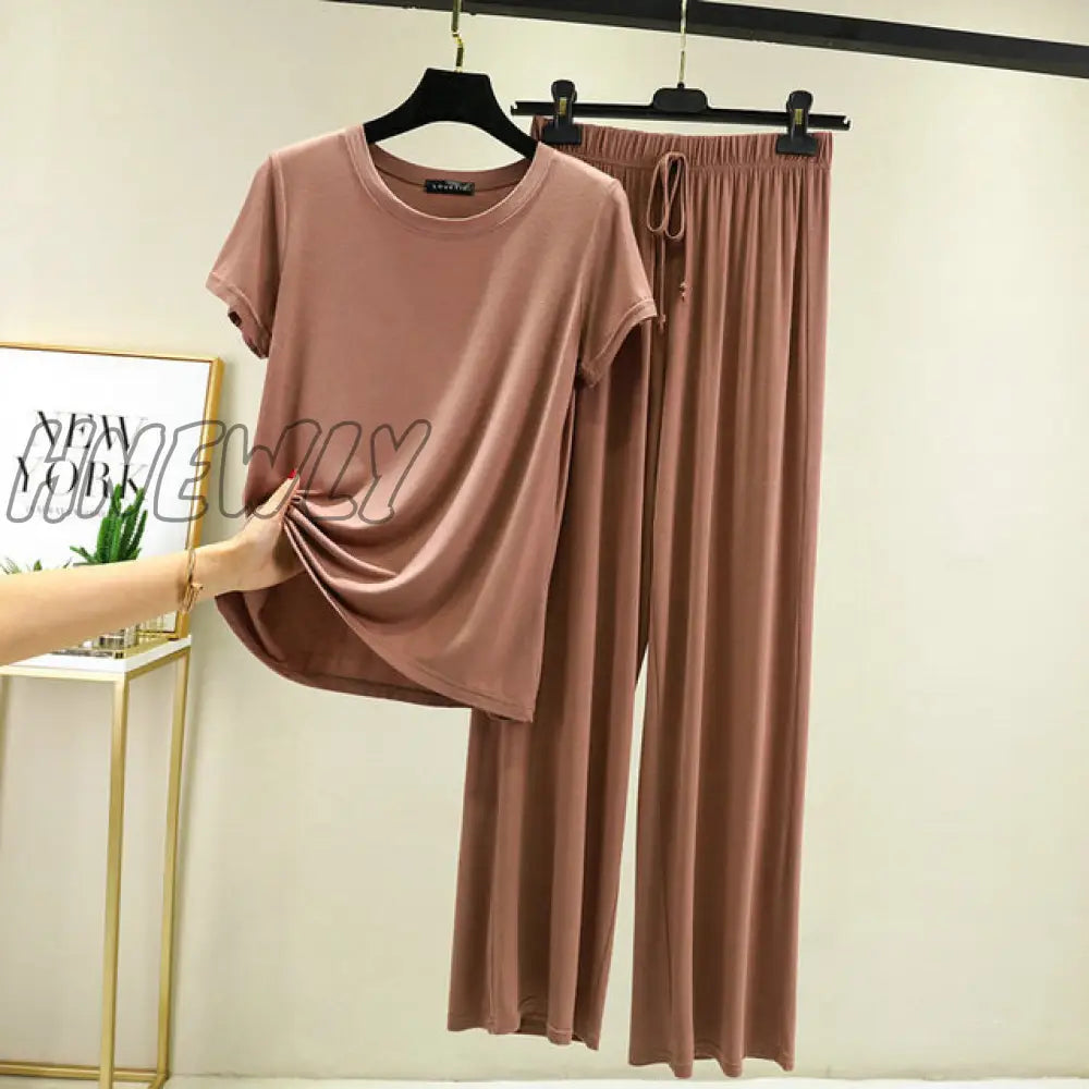 Hnewly New Modal Pajama Sets Women Lounge Cute Sleepwear Short Sleeve Casual Nightwear Large Size