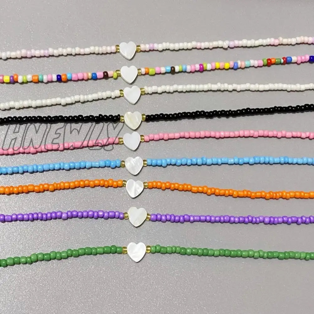 Hnewly New Nature Shell Love Heart Choker Necklace For Girl Spring Summer Fashion Small Colorful