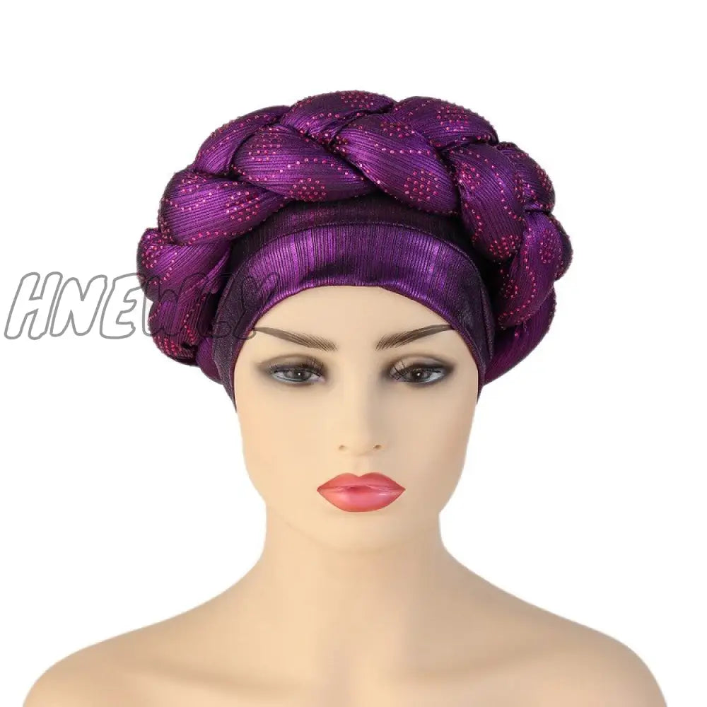 Hnewly New Ready To Wear African Headtie Diamonds Glitter Women’s Turban Caps Muslim Hijab Bonnet