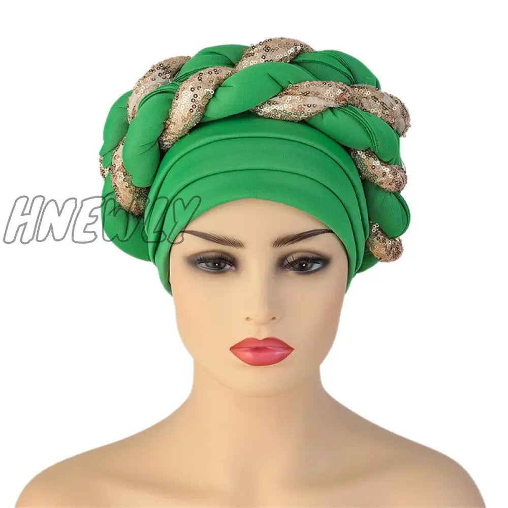 Hnewly New Ready To Wear African Headtie Diamonds Glitter Women’s Turban Caps Muslim Hijab Bonnet