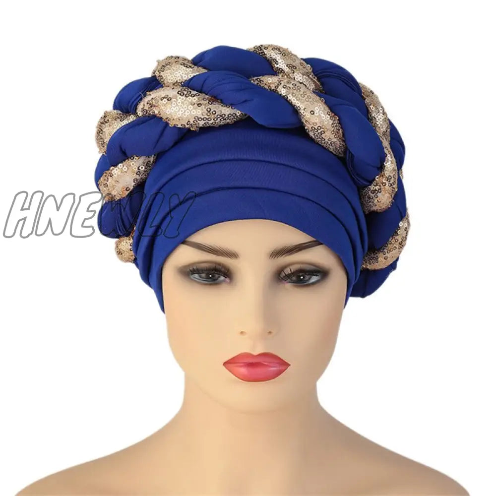 Hnewly New Ready To Wear African Headtie Diamonds Glitter Women’s Turban Caps Muslim Hijab Bonnet
