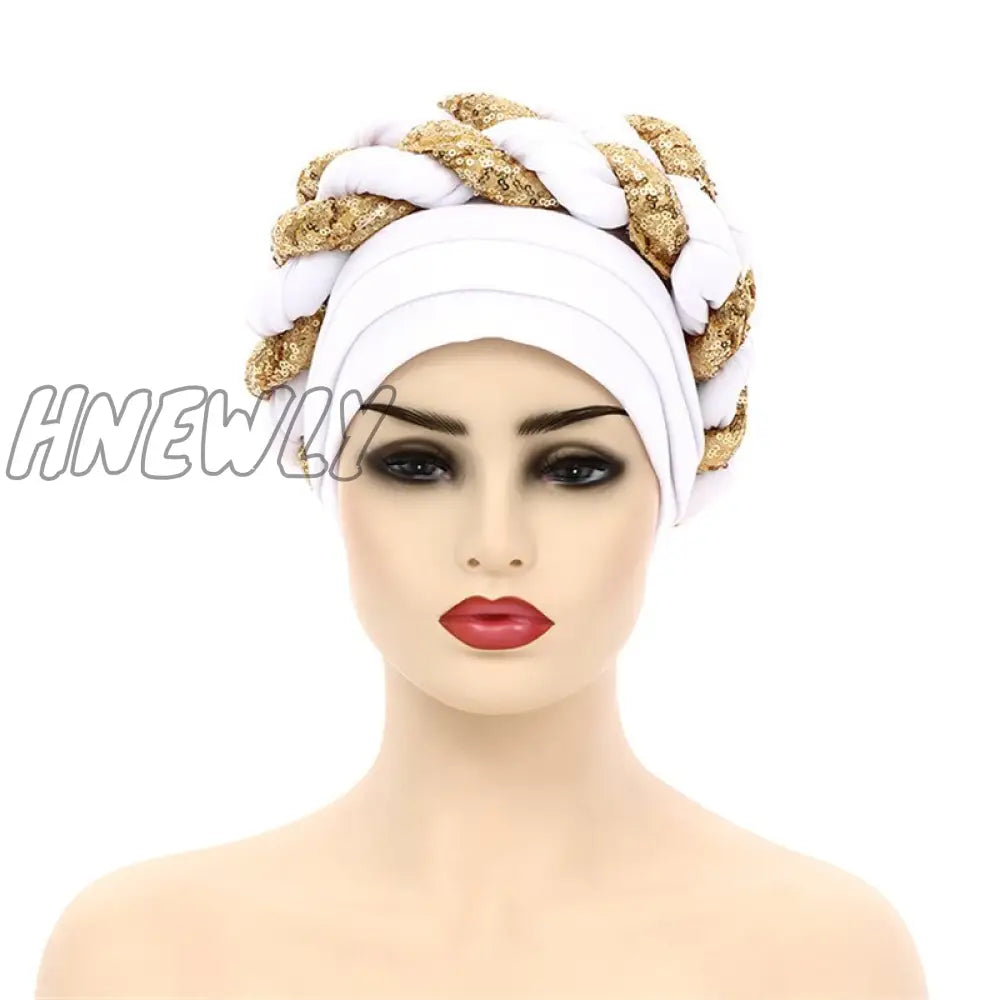 Hnewly New Ready To Wear African Headtie Diamonds Glitter Women’s Turban Caps Muslim Hijab Bonnet