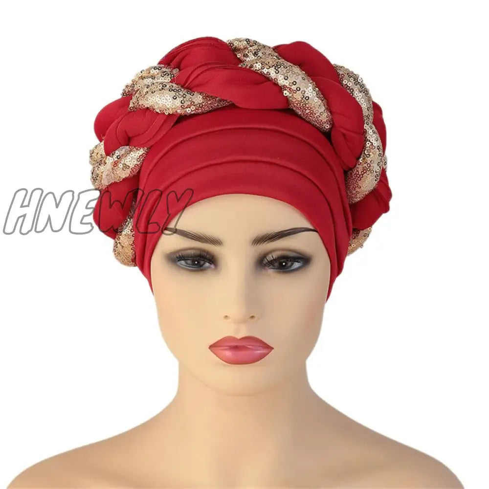 Hnewly New Ready To Wear African Headtie Diamonds Glitter Women’s Turban Caps Muslim Hijab Bonnet