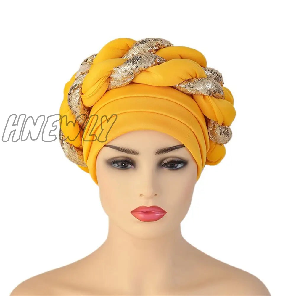 Hnewly New Ready To Wear African Headtie Diamonds Glitter Women’s Turban Caps Muslim Hijab Bonnet