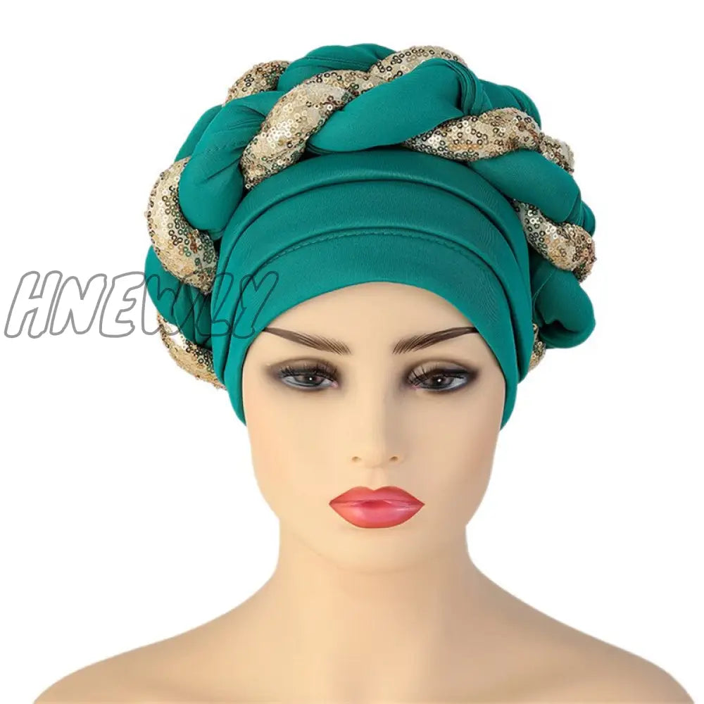 Hnewly New Ready To Wear African Headtie Diamonds Glitter Women’s Turban Caps Muslim Hijab Bonnet