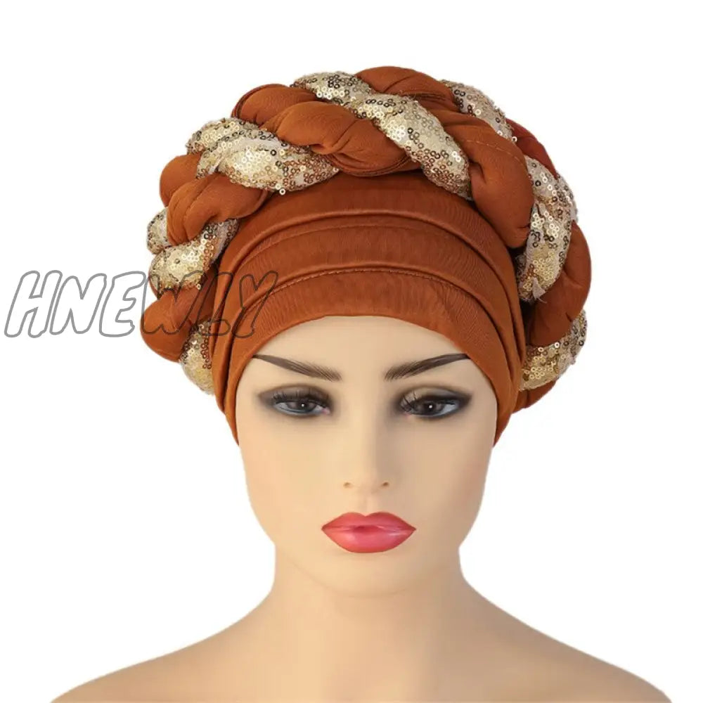 Hnewly New Ready To Wear African Headtie Diamonds Glitter Women’s Turban Caps Muslim Hijab Bonnet