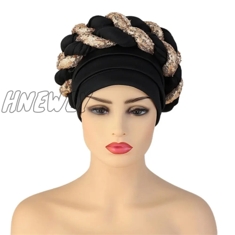 Hnewly New Ready To Wear African Headtie Diamonds Glitter Women’s Turban Caps Muslim Hijab Bonnet