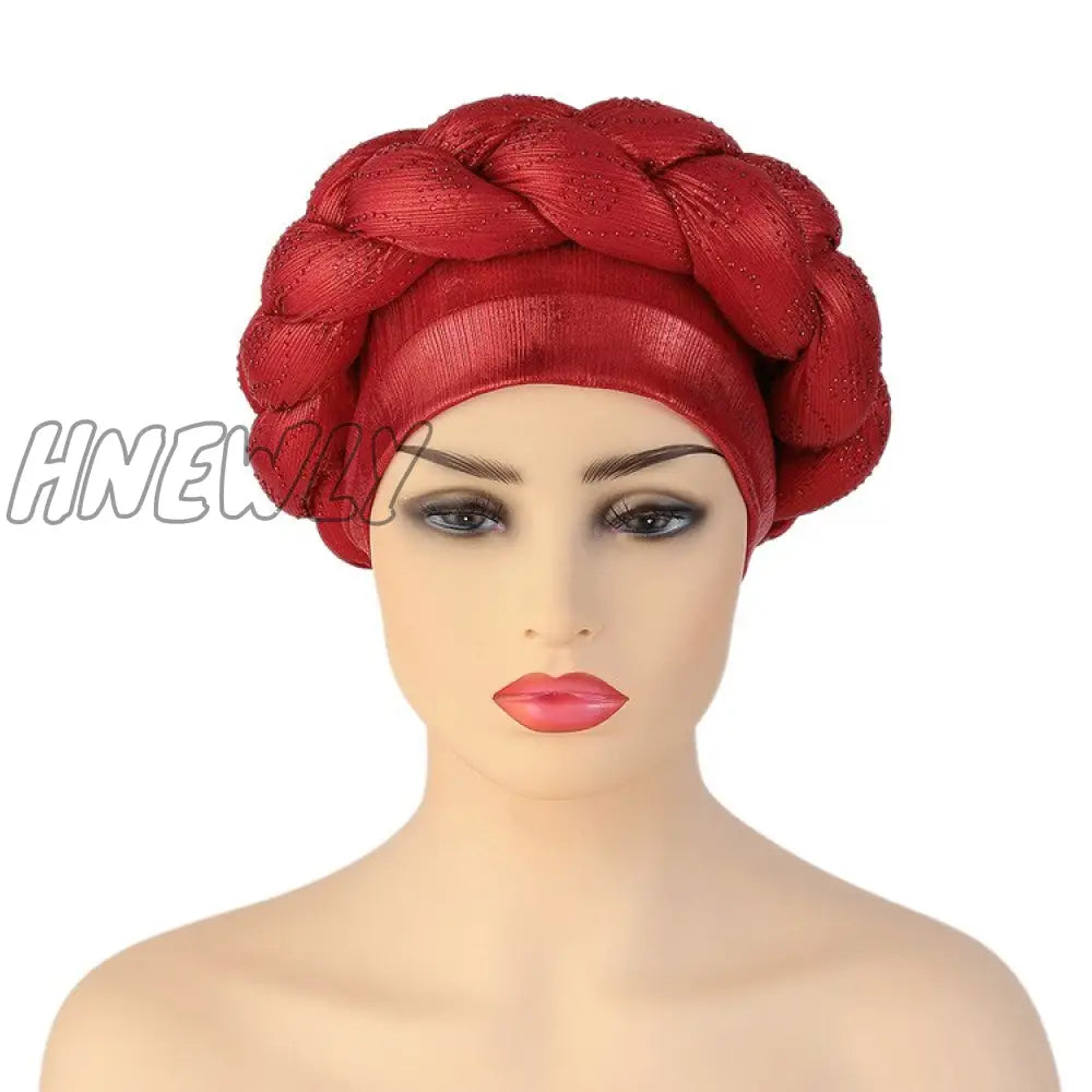 Hnewly New Ready To Wear African Headtie Diamonds Glitter Women’s Turban Caps Muslim Hijab Bonnet