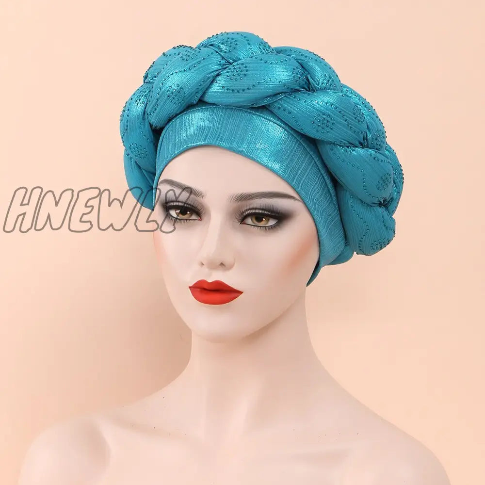 Hnewly New Ready To Wear African Headtie Diamonds Glitter Women’s Turban Caps Muslim Hijab Bonnet