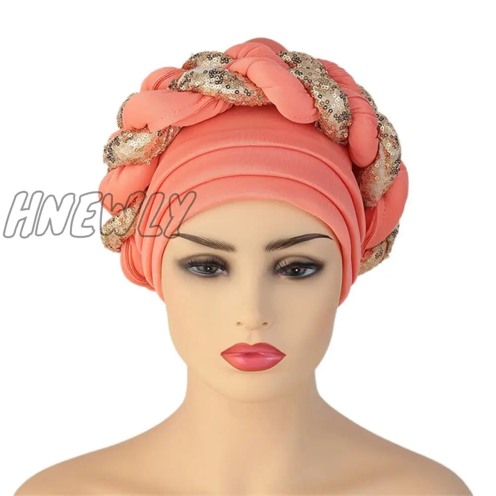 Hnewly New Ready To Wear African Headtie Diamonds Glitter Women’s Turban Caps Muslim Hijab Bonnet