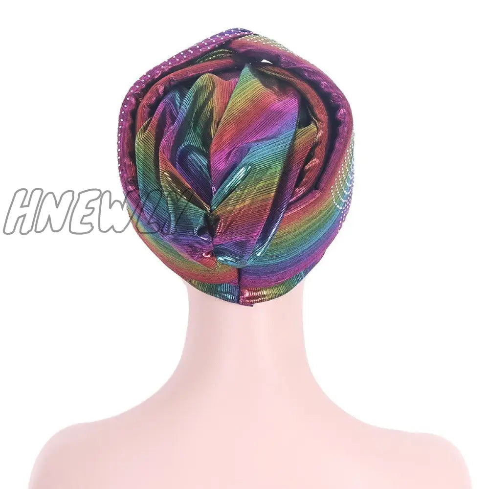Hnewly New Ready To Wear African Headtie Diamonds Glitter Women’s Turban Caps Muslim Hijab Bonnet