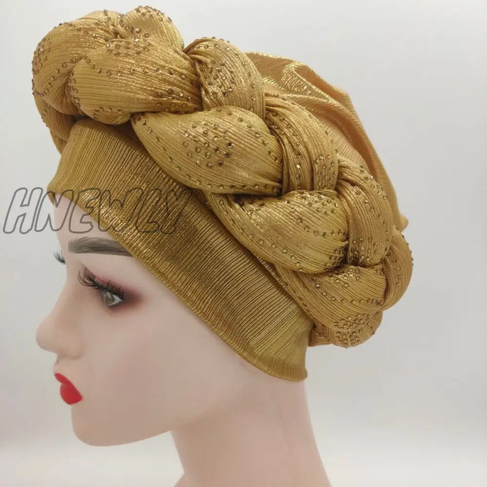 Hnewly New Ready To Wear African Headtie Diamonds Glitter Women’s Turban Caps Muslim Hijab Bonnet