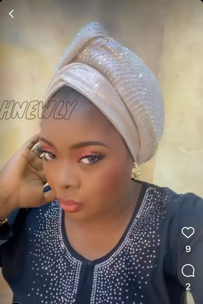 Hnewly New Ready To Wear African Headtie Diamonds Glitter Women’s Turban Caps Muslim Hijab Bonnet