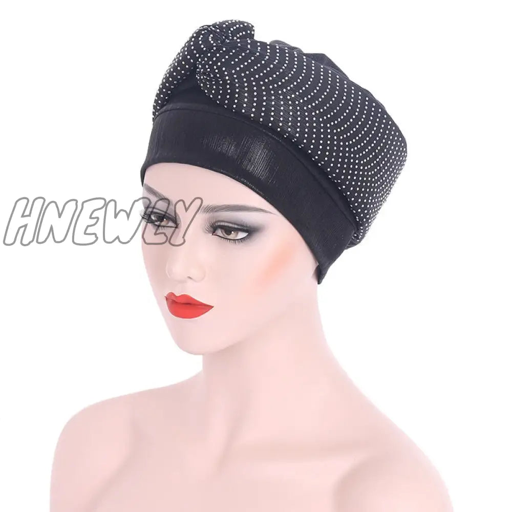 Hnewly New Ready To Wear African Headtie Diamonds Glitter Women’s Turban Caps Muslim Hijab Bonnet