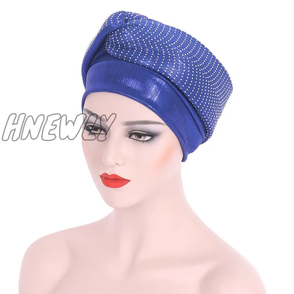 Hnewly New Ready To Wear African Headtie Diamonds Glitter Women’s Turban Caps Muslim Hijab Bonnet
