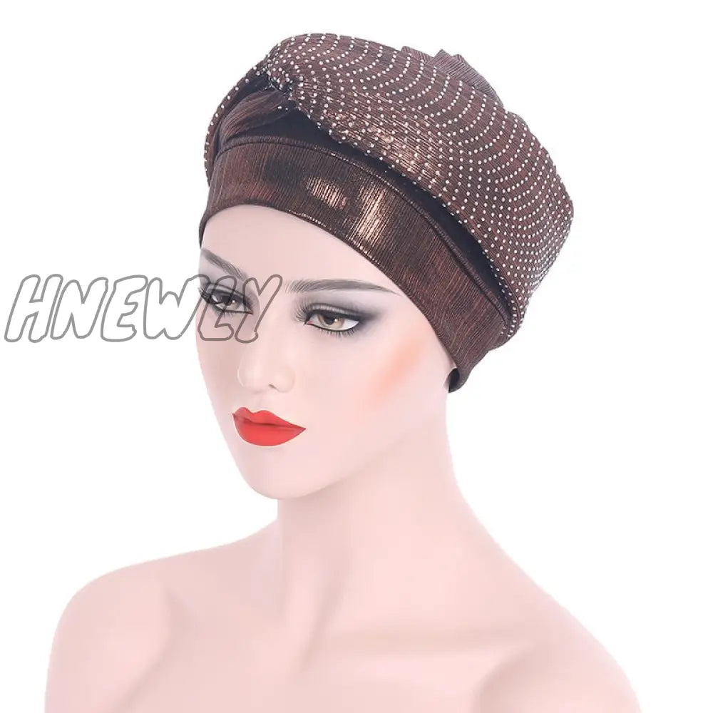 Hnewly New Ready To Wear African Headtie Diamonds Glitter Women’s Turban Caps Muslim Hijab Bonnet