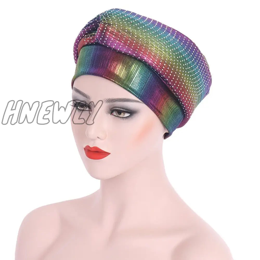 Hnewly New Ready To Wear African Headtie Diamonds Glitter Women’s Turban Caps Muslim Hijab Bonnet