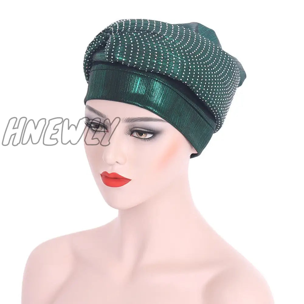 Hnewly New Ready To Wear African Headtie Diamonds Glitter Women’s Turban Caps Muslim Hijab Bonnet