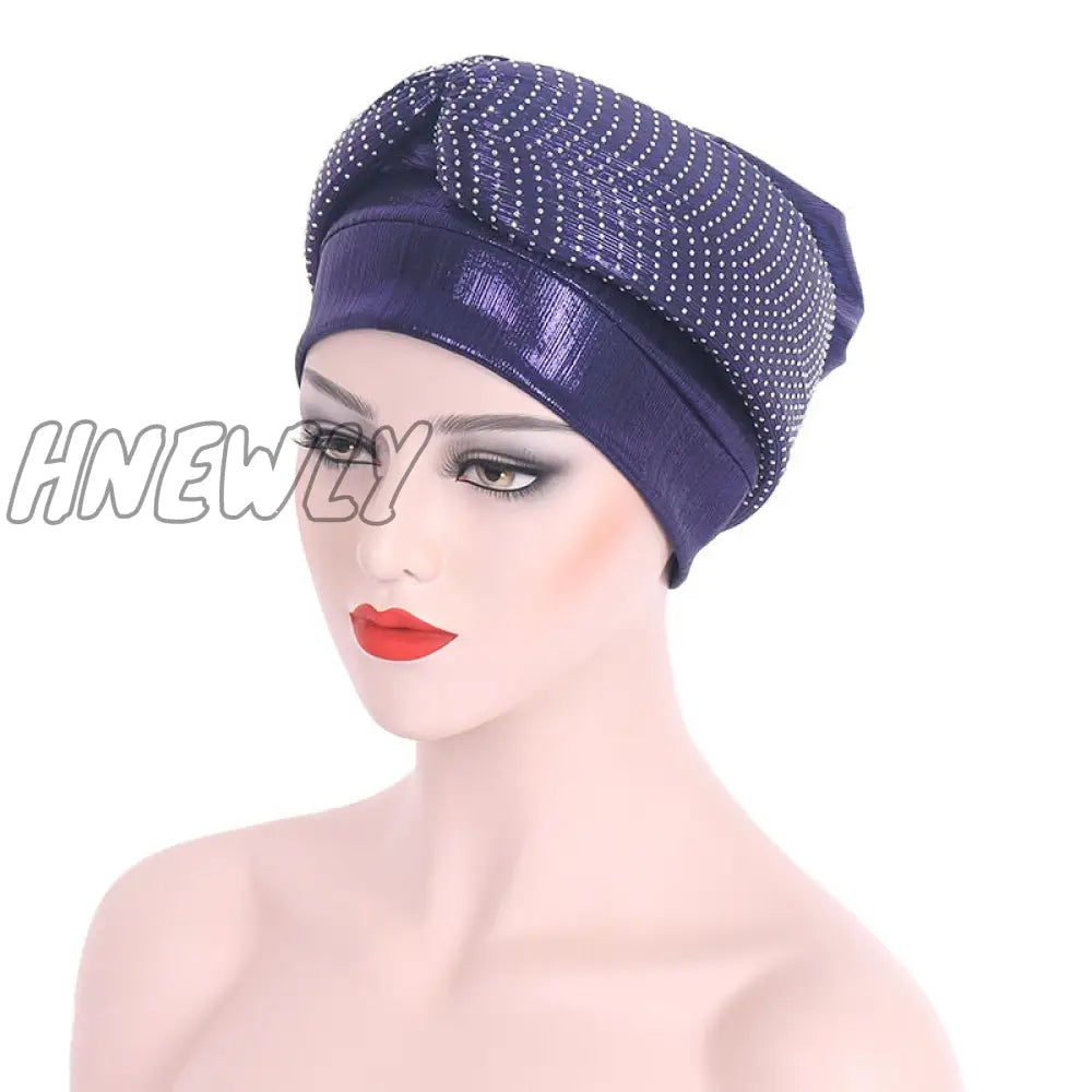 Hnewly New Ready To Wear African Headtie Diamonds Glitter Women’s Turban Caps Muslim Hijab Bonnet
