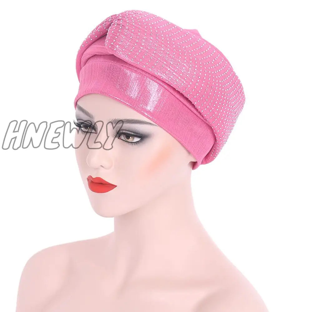 Hnewly New Ready To Wear African Headtie Diamonds Glitter Women’s Turban Caps Muslim Hijab Bonnet