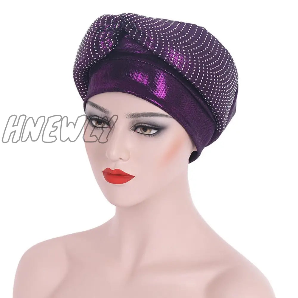 Hnewly New Ready To Wear African Headtie Diamonds Glitter Women’s Turban Caps Muslim Hijab Bonnet