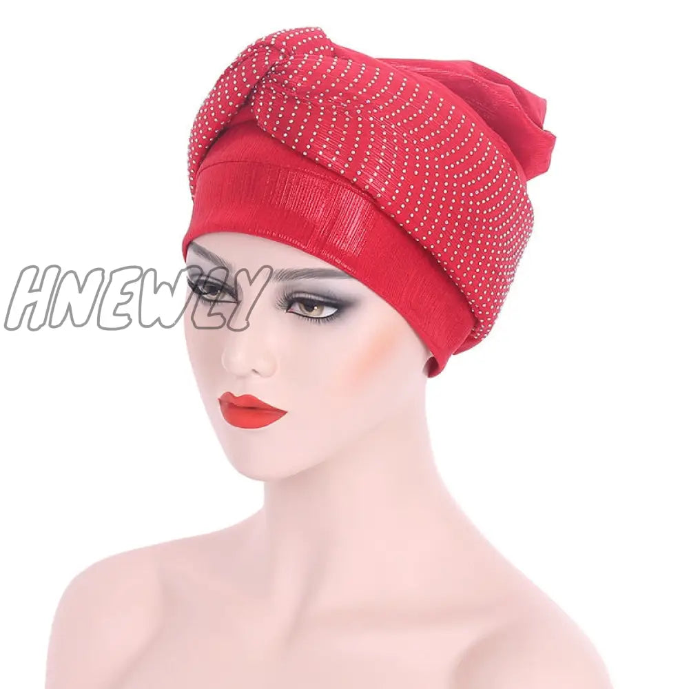 Hnewly New Ready To Wear African Headtie Diamonds Glitter Women’s Turban Caps Muslim Hijab Bonnet