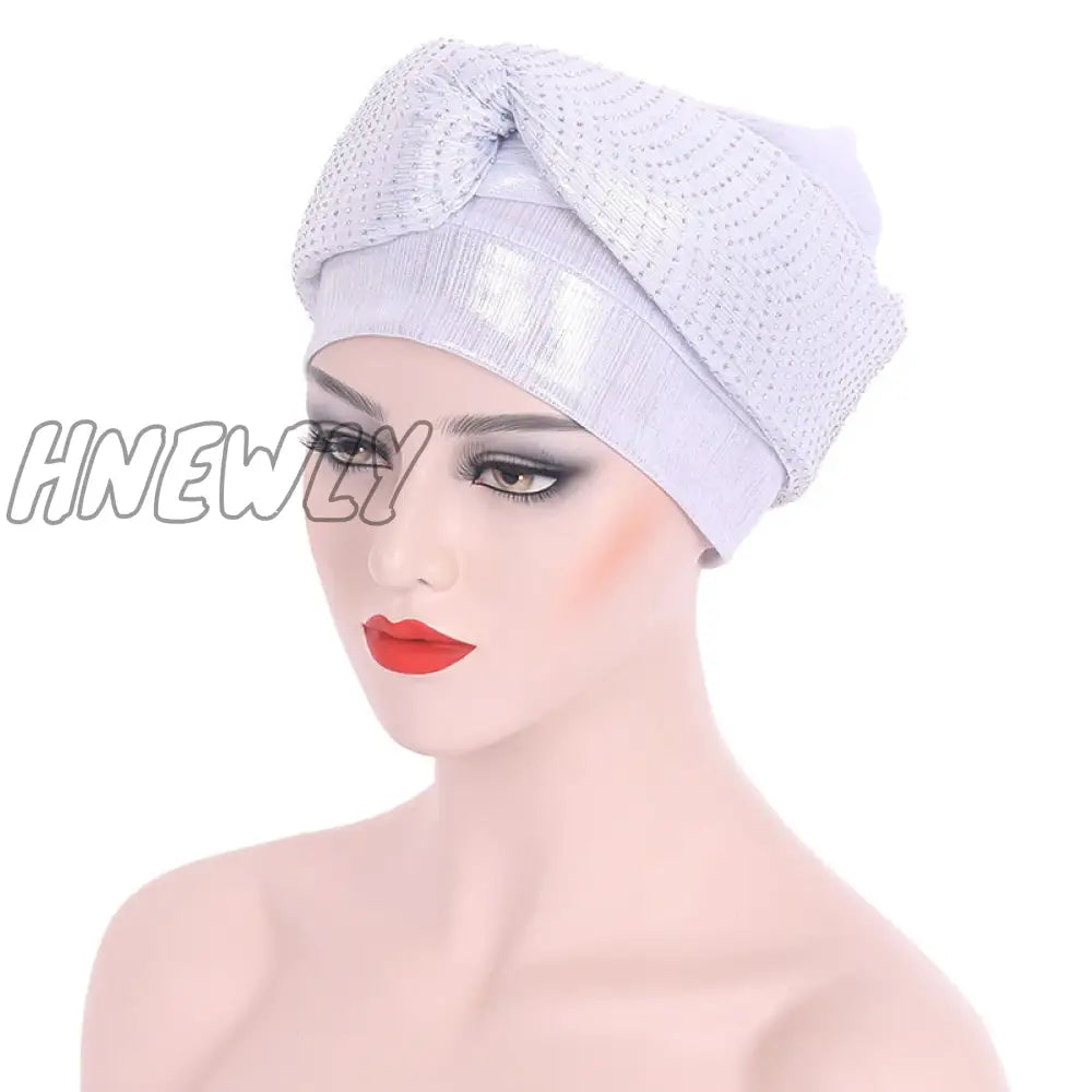 Hnewly New Ready To Wear African Headtie Diamonds Glitter Women’s Turban Caps Muslim Hijab Bonnet