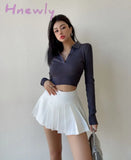 Hnewly New Slit Pleated Skirt Super Short Sexy Spice Girl High Waist A-Skirt Cute Korean Lined Y2K
