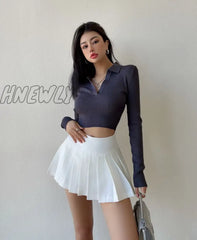 Hnewly New Slit Pleated Skirt Super Short Sexy Spice Girl High Waist A-Skirt Cute Korean Lined Y2K