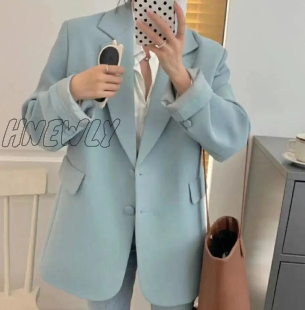 Hnewly New Spring Autumn Loose Women Jacket Blazer Casual Notched Collar Long Sleeve Female Jackets