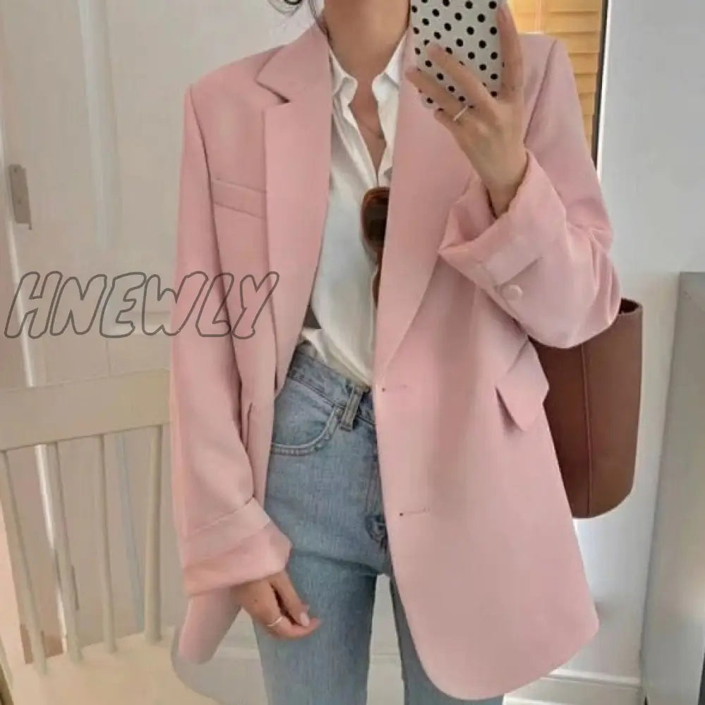 Hnewly New Spring Autumn Loose Women Jacket Blazer Casual Notched Collar Long Sleeve Female Jackets