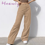 Hnewly New Spring Fashion Jeans Women Pants Solid Mid Waisted Wide Leg Straight Casual Baggy