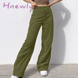Hnewly New Spring Fashion Jeans Women Pants Solid Mid Waisted Wide Leg Straight Casual Baggy