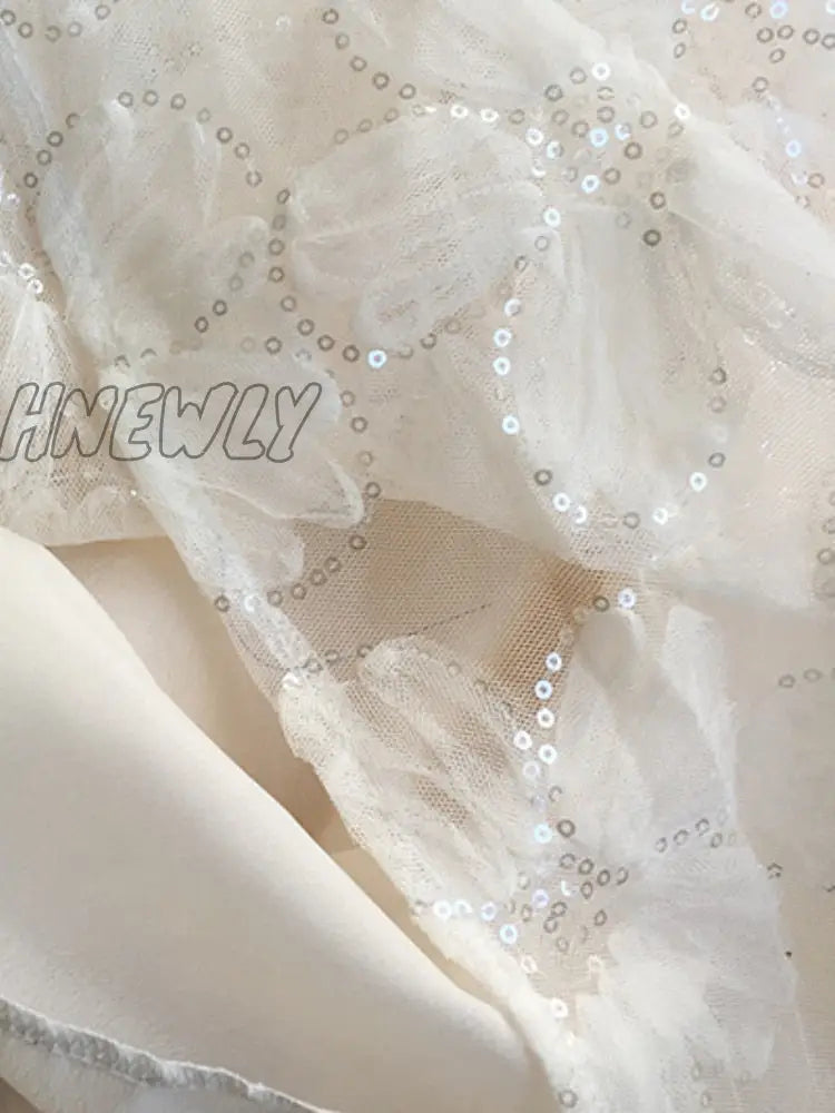 Hnewly New Spring Summer Women Elegant Embroidery Lace Long Dress Lady Fashion Slim High Waist