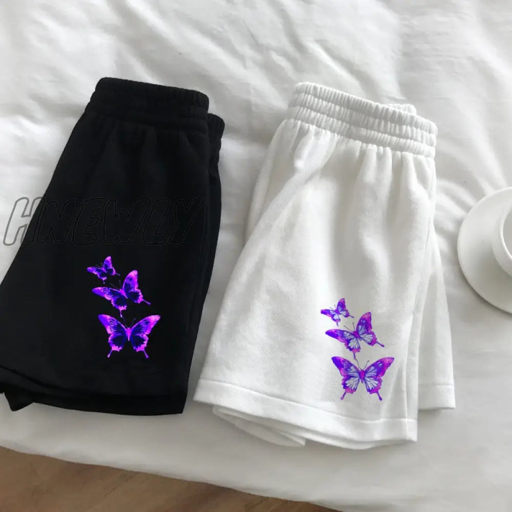 Hnewly New Summer Shorts Slim Fit Female Butterfly Outdoor Sports Elastic Waist Office Ladies