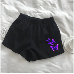 Hnewly New Summer Shorts Slim Fit Female Butterfly Outdoor Sports Elastic Waist Office Ladies