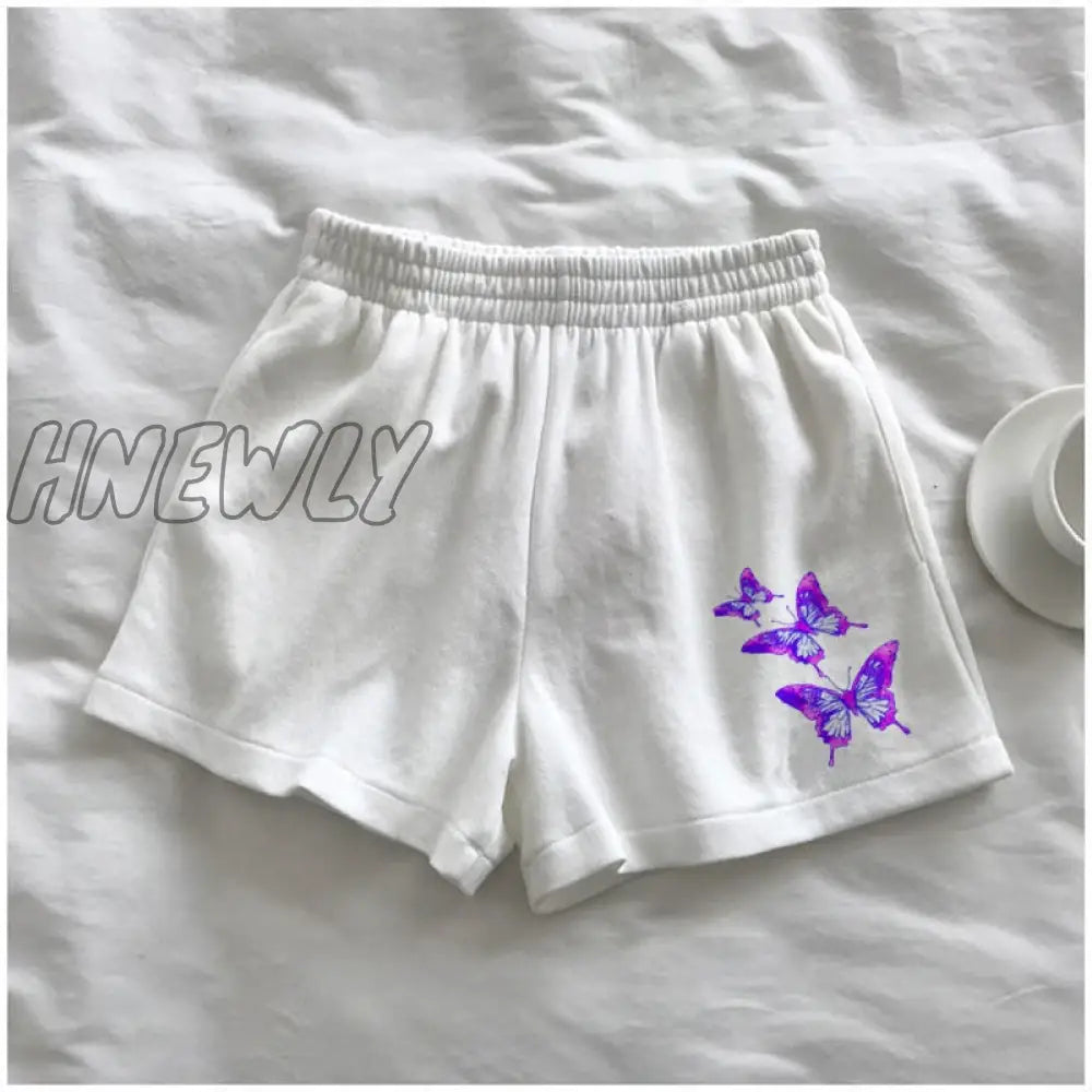 Hnewly New Summer Shorts Slim Fit Female Butterfly Outdoor Sports Elastic Waist Office Ladies