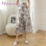 Hnewly New Summer Skirts Female Elegant French Style Ruffled Fishtail A-Line High Waist Adjustable